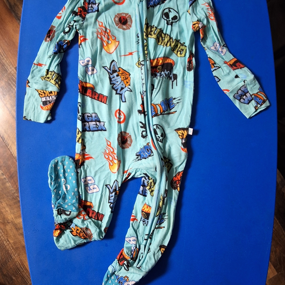Posh Peanut Comic Print Kids Footie Pajama - Light Blue